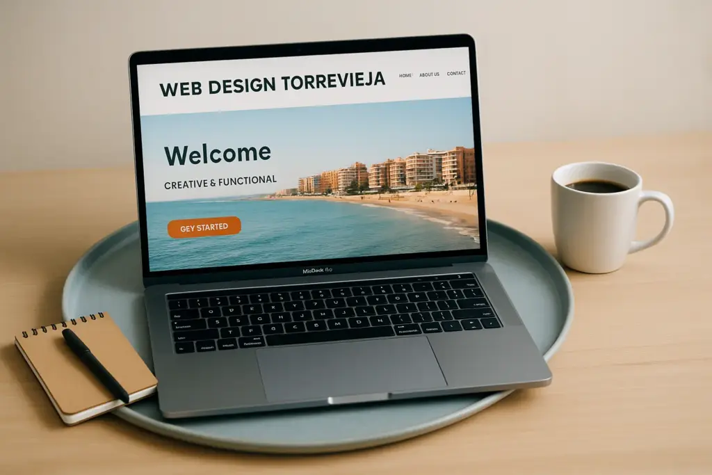 Laptop im Büro von SEO-Costa mit einer Tasse Kaffee daneben.