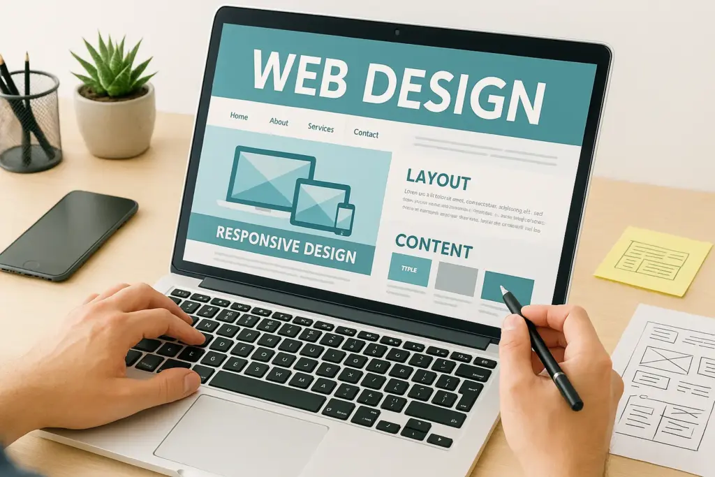 Arbeitsplatz mit Laptop der Internetagentur SEO-Costa für Web Design aus Torrevieja.